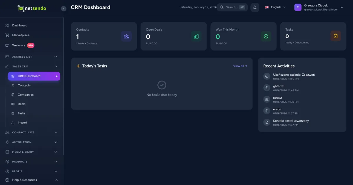 NetSendo v1.7.1: CRM & Sales Automation is Here