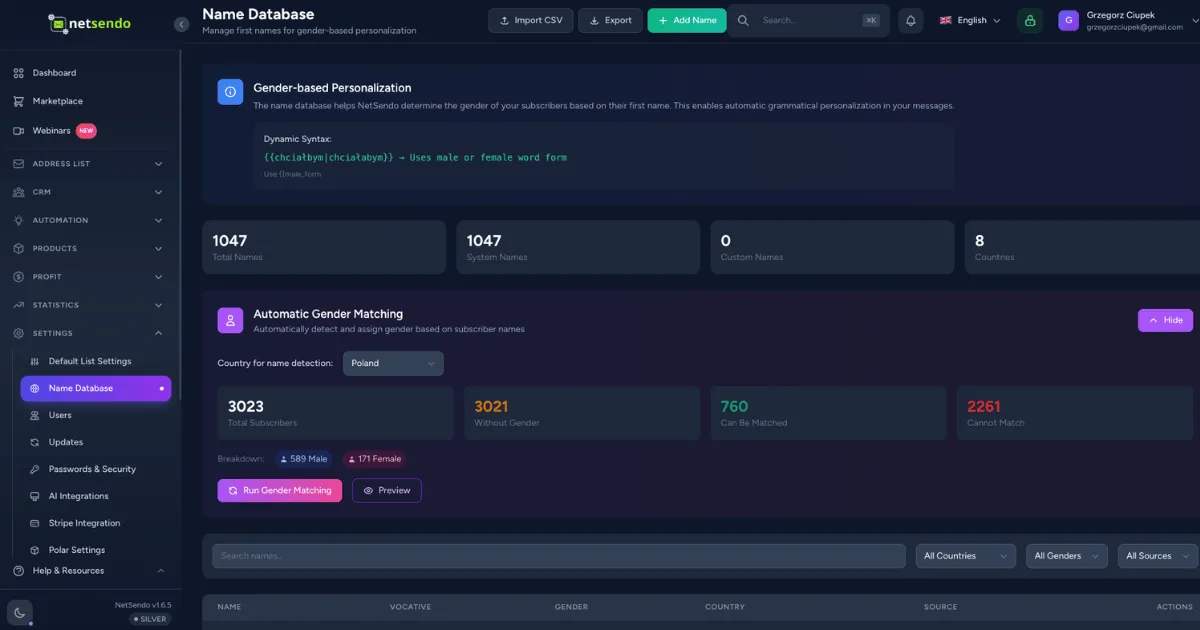 NetSendo v1.6.4: Auto Gender Matching & Fixes